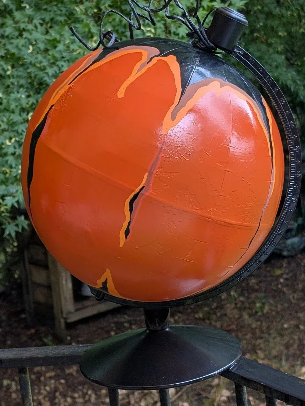 Handmade Upcycled Geographic Globe Halloween Jack O Lantern Decor